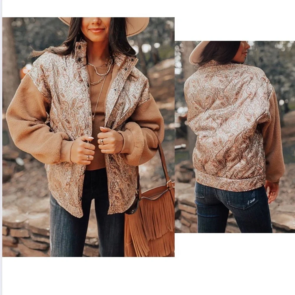 Umgee Colorado Snuggles Paisley Jacket, Tan/Gold, Size Medium